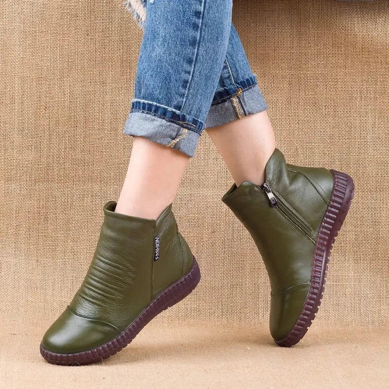 Winter Plush Leather Shoes for Older Women, Vintage Style Valberrys