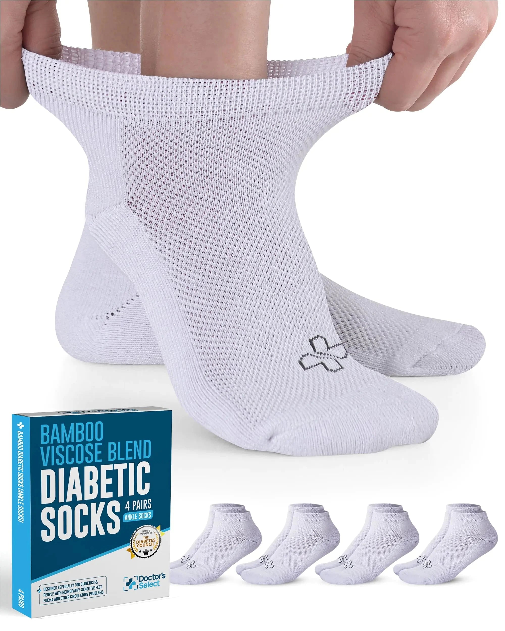 Doctors Select Ankle Bamboo Viscose Diabetic Socks for Women & Men - 4 Pairs | White Neuropathy Socks for Women | Socks Woman | Moisture Wicking Diabetic Socks Women 9-12 Valberrys