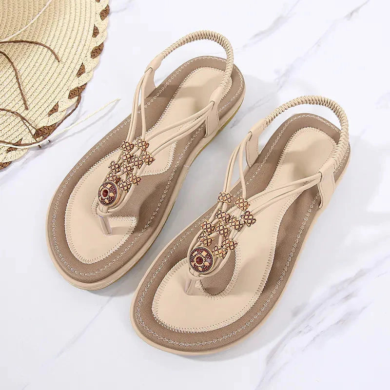 Bohemian Wooden Bead Woven Plus Size Flat Shoes Valberrys