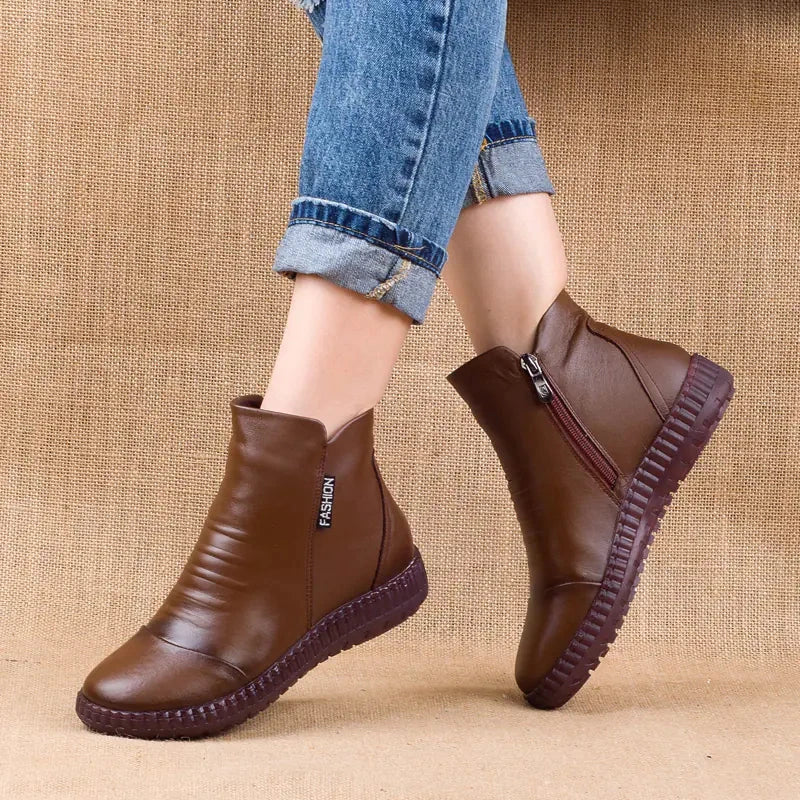 Winter Plush Leather Shoes for Older Women, Vintage Style Valberrys