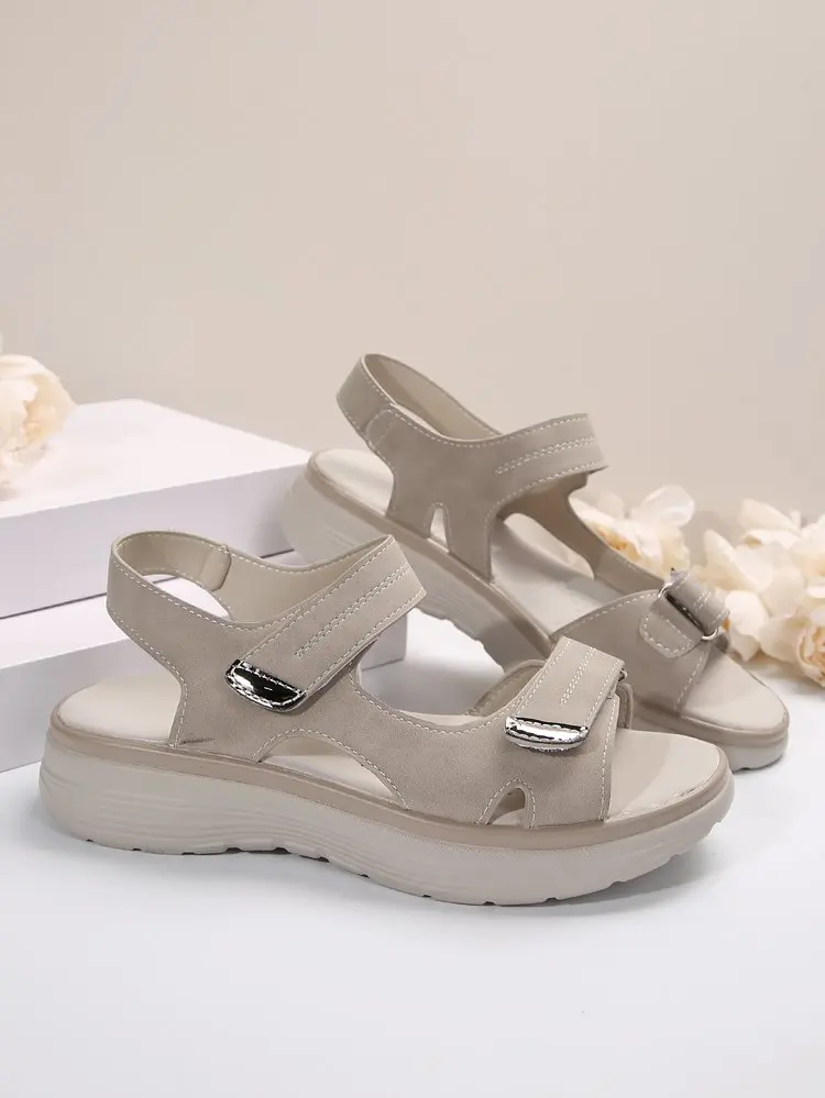 Valberrys VB Cloudea – Sandales Velcro à Semelle Épaisse – Femme - Gris clair