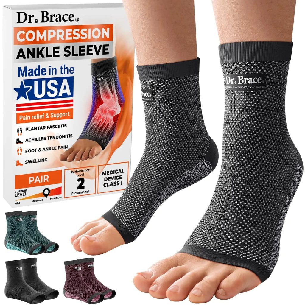 Made in USA Dr. Brace Elite Ankle Brace Compression Sleeve- 20-30 mmHg Plantar Fasciitis Socks and Achilles Tendonitis & Swelling Relief Foot Brace with Arch Support Ankle Support for Women & Men (Pair) (Medium Moon) Valberrys