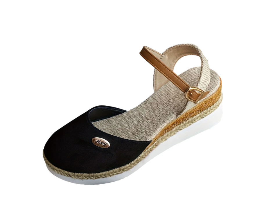 Valberrys VB Positano – Sandales Plateforme Tissées Boucle – Femme - Noir