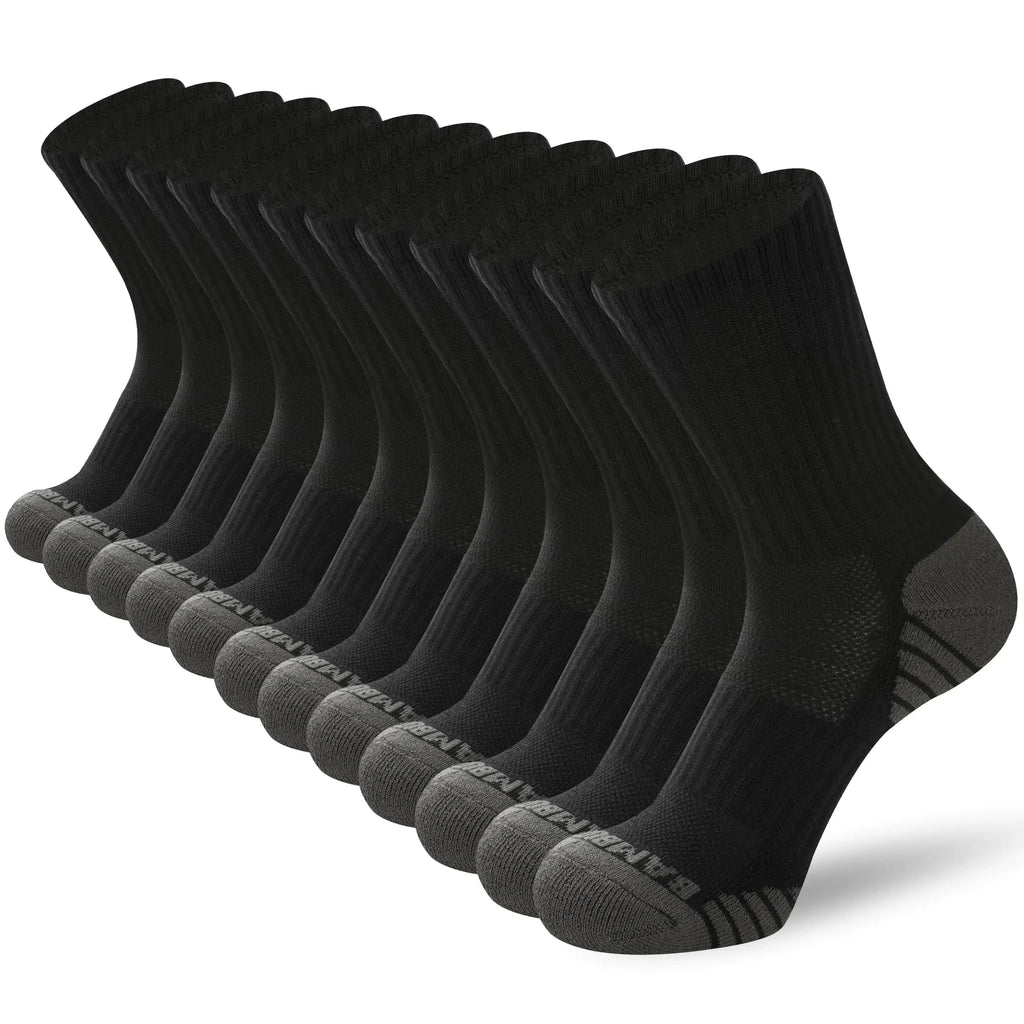 BAMBOO COOL Womens Crew Socks Athletic Running Sports Socks Cushioned Moisture Wicking Breathable Comfort Arch Support 6 Pack Black Valberrys