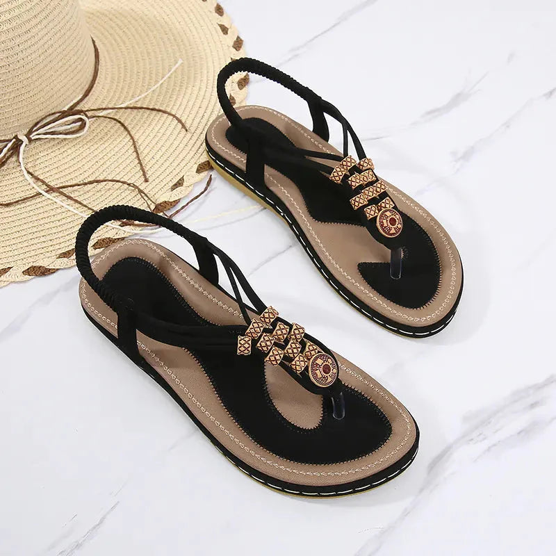 Bohemian Wooden Bead Woven Plus Size Flat Shoes Valberrys