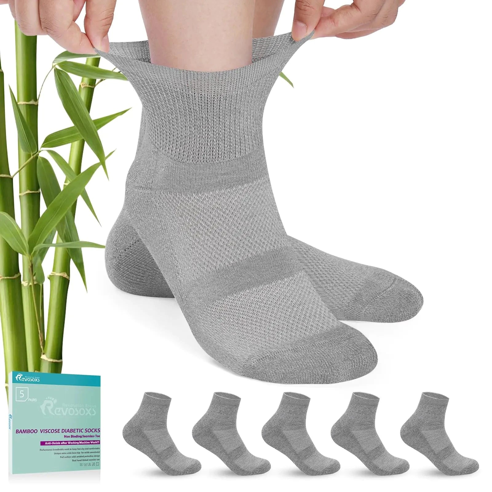 Revosoxs Diabetic Socks for Men Women5 Pairs Bamboo Non-Binding Diabetic Ankle Socks for Women(Grey-Medium) Valberrys