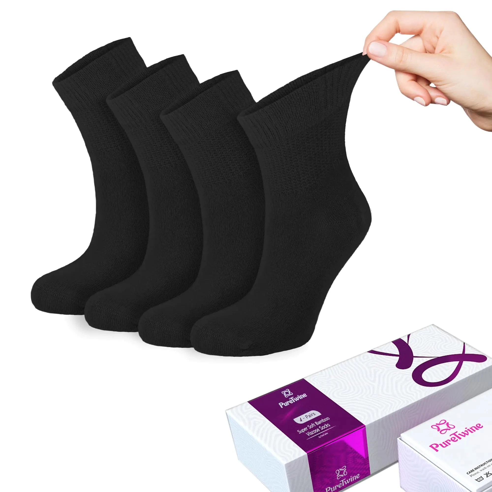 PureTwine Ankle Women Diabetic Socks Bamboo Viscose Breathable Non Binding Soft Top Socks Neuropathy Socks for Ladies 4-Pack Valberrys
