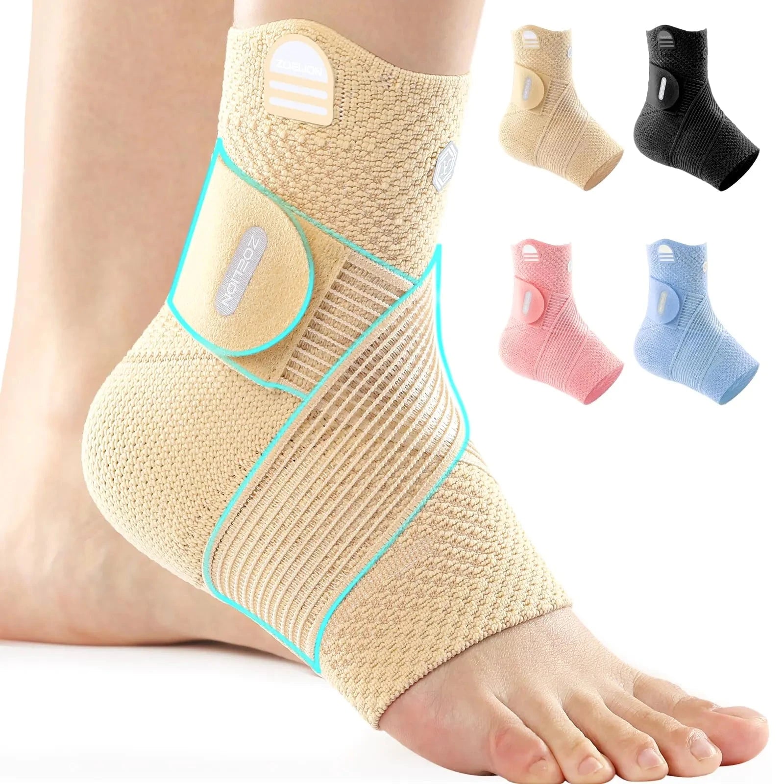 ZOELION Ankle Brace Compression Support with Removable Fishnet Strap 3D Knit Plantar Fasciitis Relief Achilles Tendonitis Brace(1 Pack) Ankle Compression Sleeve Sock for Pain Relief & Injury Healing Valberrys
